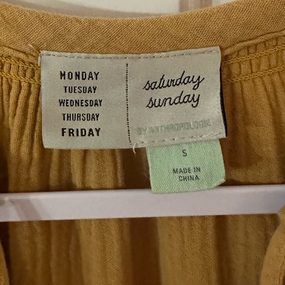 Anthropologie Saturday Sunday “Lydia” Mustard Yellow Muslin Gauze Tunic - Picture 6 of 9